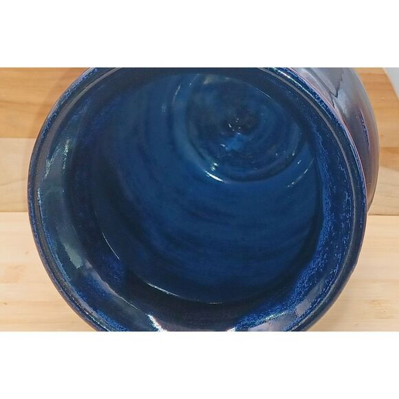 Vintage Handmade Wheel Thrown Earthenware Cobalt Blue Glazed Planter Vase - Picture 6 of 16